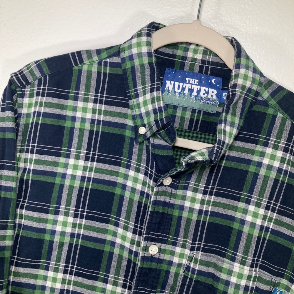 Chubbies The Nutter Mens Medium Navy Green Plaid Flannel Button Down Shirt